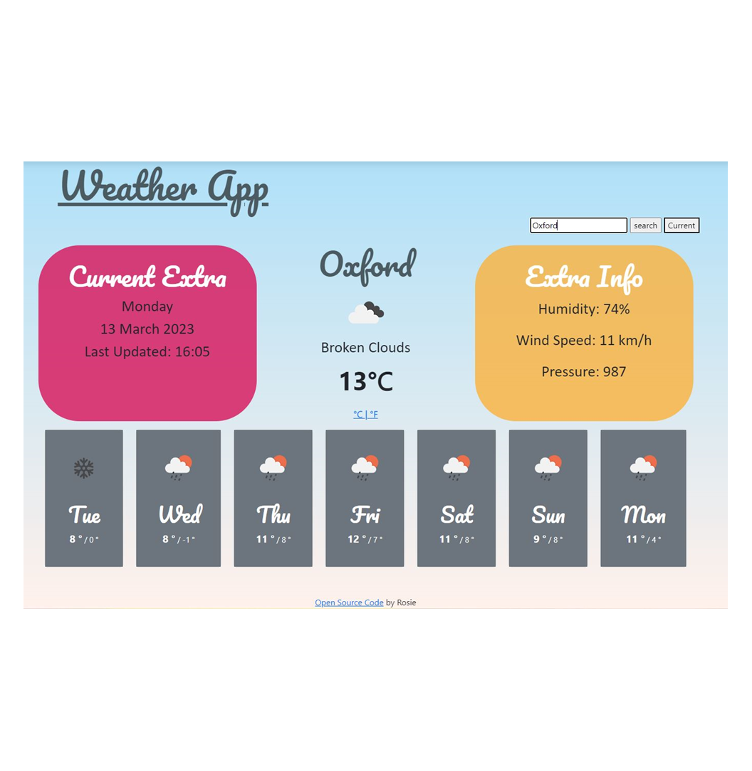 Weather app website homepage