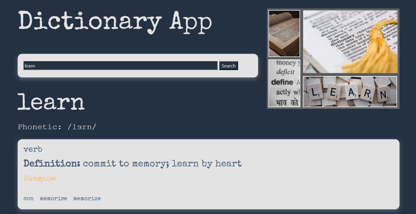 Dictionary App homepage